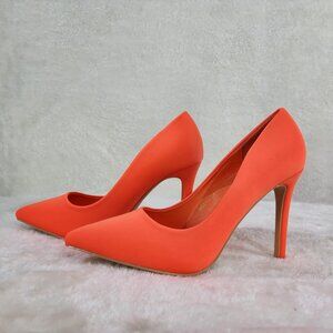 4" Sateen Stiletto Pumps in Neon Orange